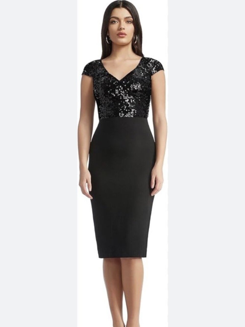 Dress The Population Sz XS Black Jaleah Cap Sleeve Sequin V-neck Cocktail Dress